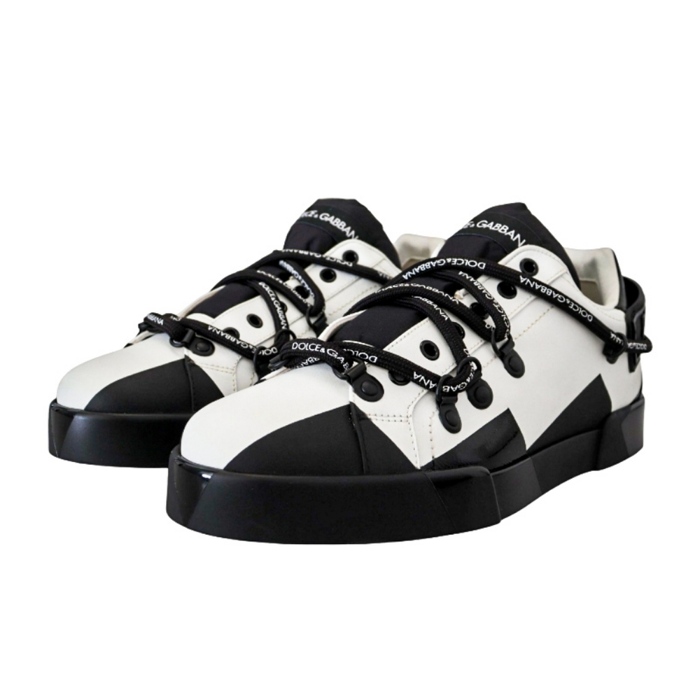 DOLCE & GABBANA 💎 Leather Black White Lace Designer Sneakers Shoes EU 42 - Picture 2 of 5